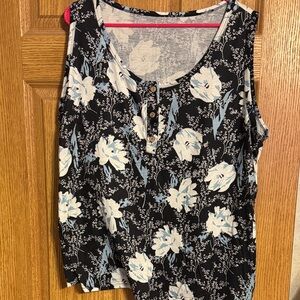 Floral Button-Front Tank Top - Black and White